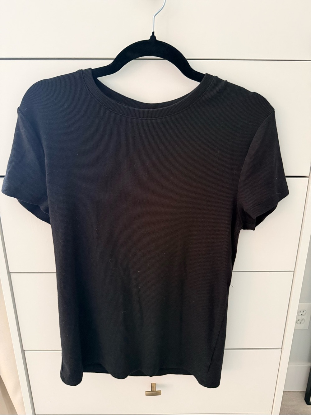 GAP Black Short-Sleeve Ribbed Crewneck T-Shirt- Large Tall